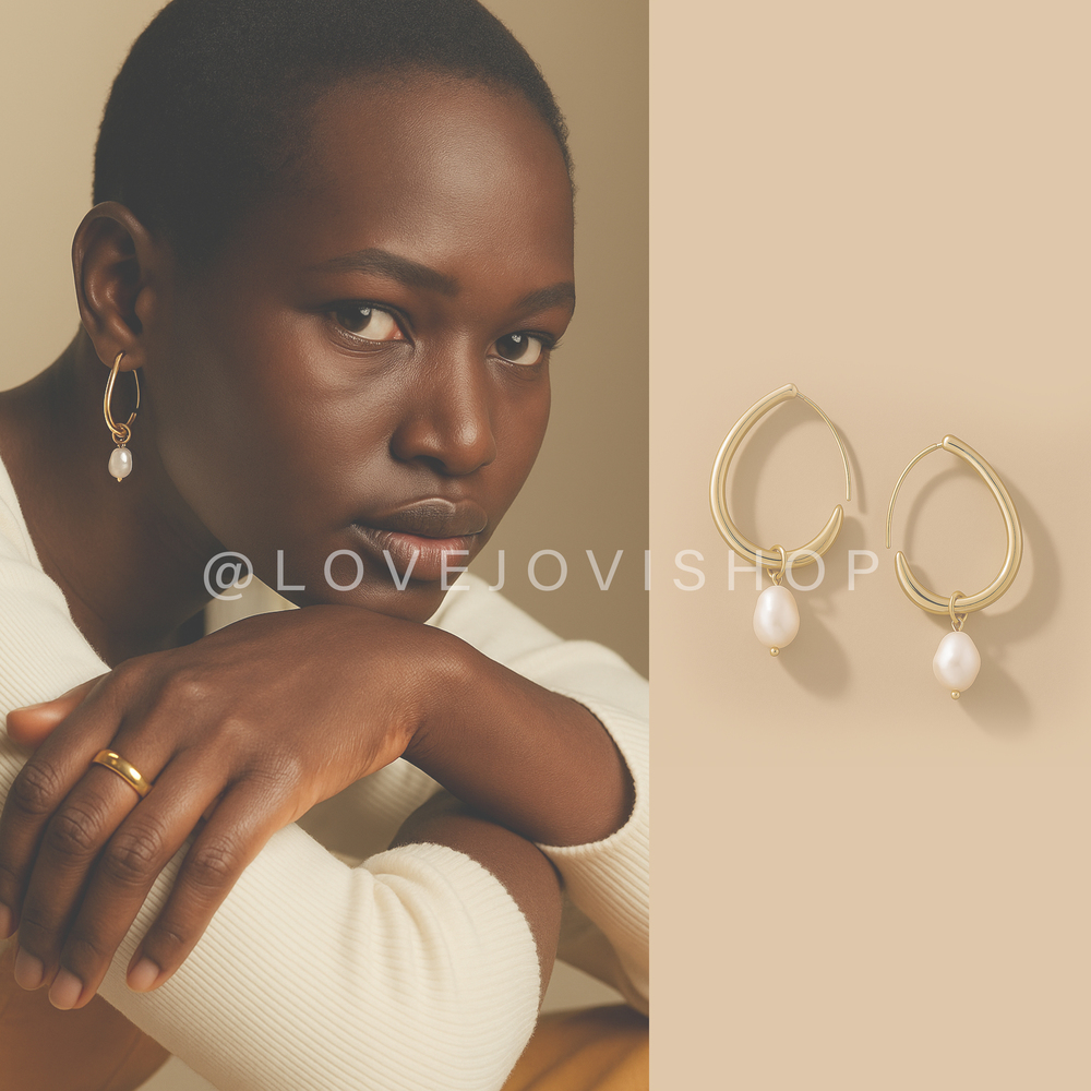 Feminine | Gold Tone Loop Earrings w Pearl Charm | Sezane Vibes